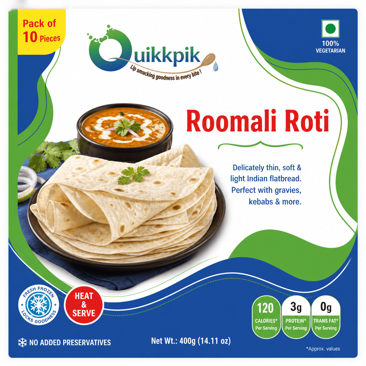 QUIKKPIK Roomali Roti packaging