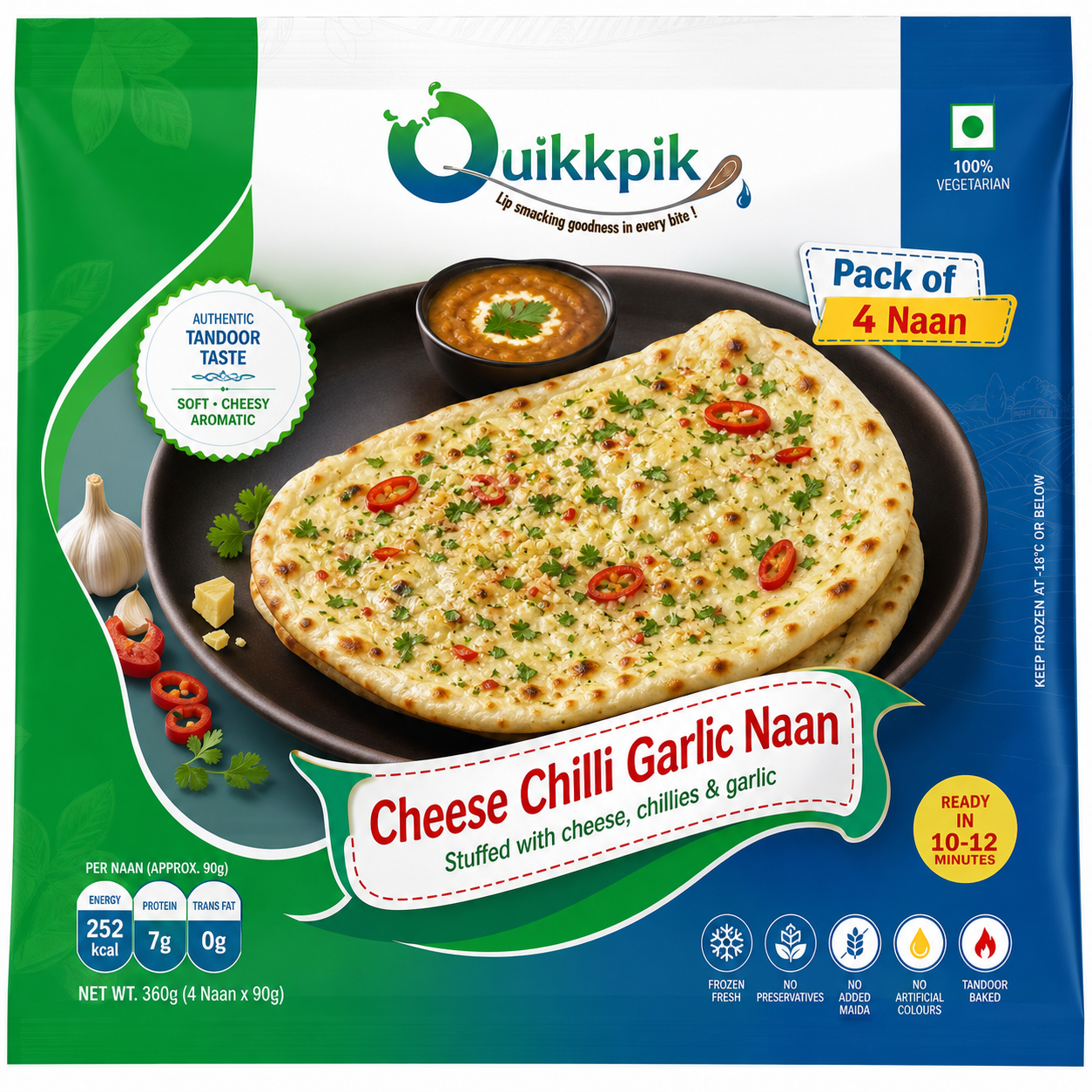 QUIKKPIK Cheese Chilli Garlic Naan packaging