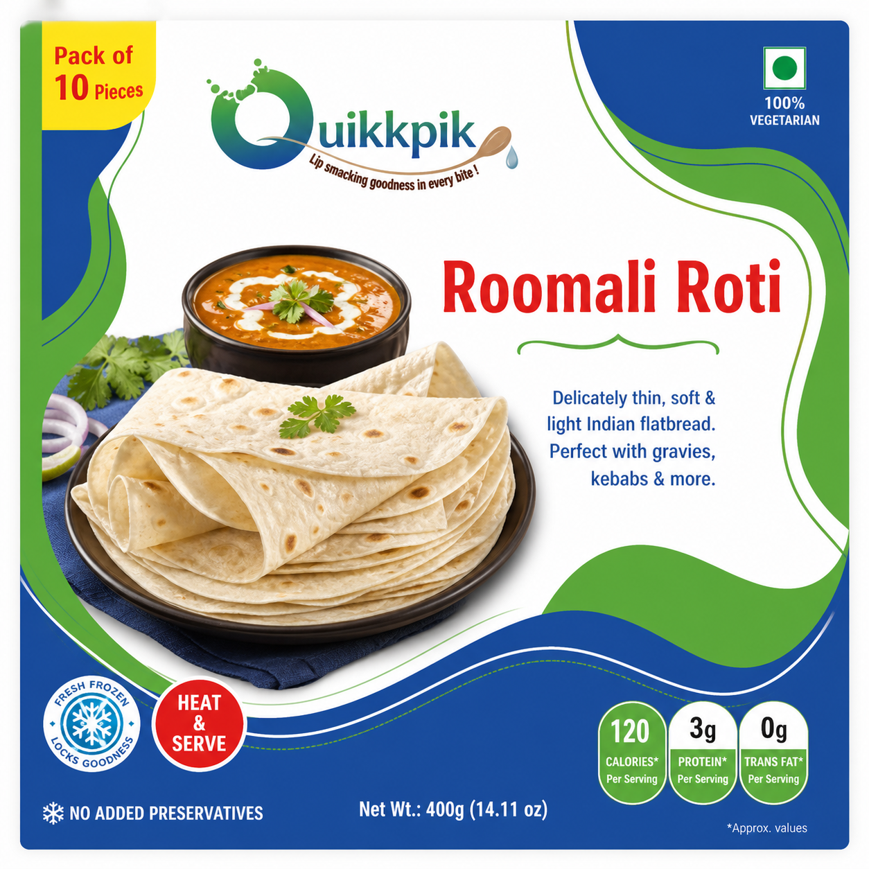 QUIKKPIK Roomali Roti packaging